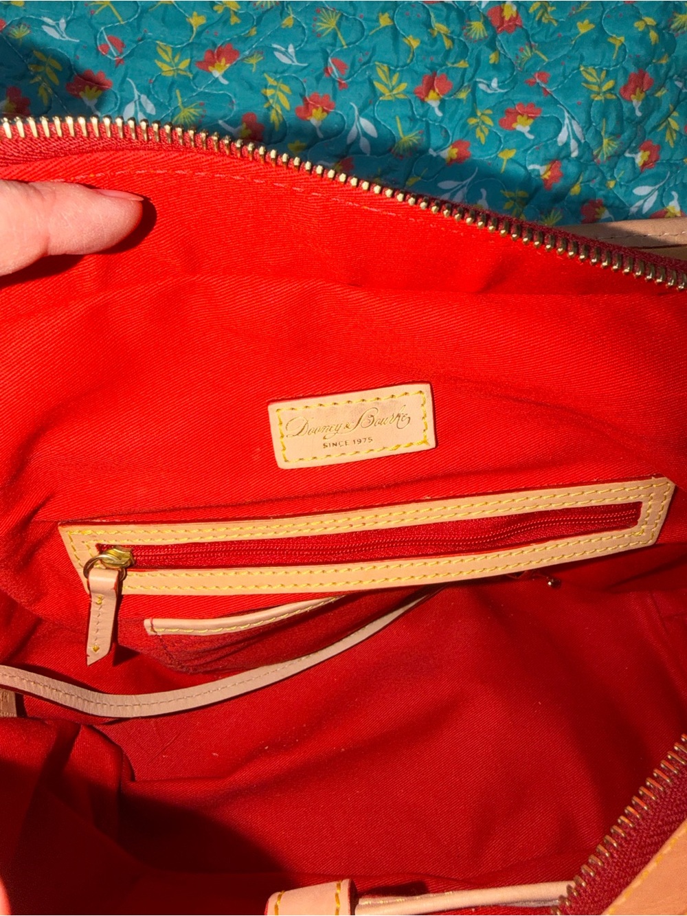 Dooney & Bourke Navy and White Stripe Tote with Tan Trim - Picture 13 of 16